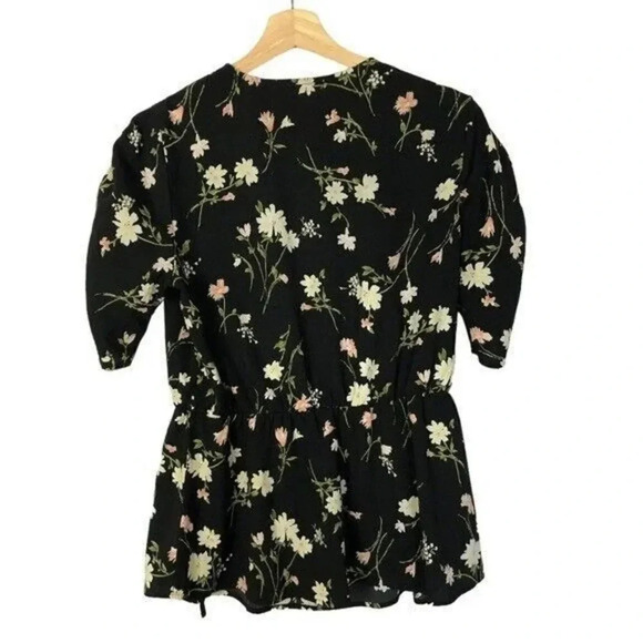 Pleione Black Floral Wrap Short Sleeve Blouse S - Picture 2 of 3
